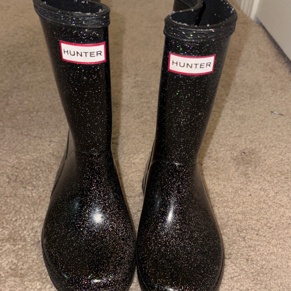 Hunter Black Glitter Tall Rain Boots